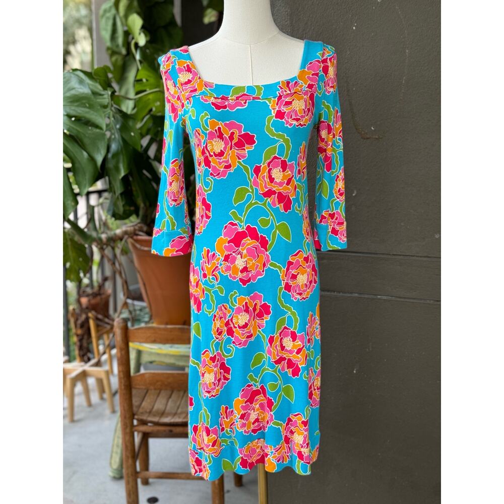 Lilly Pulitzer Women’s Small Blue Floral Rose Newport Pirate’s Boutonnière Dress